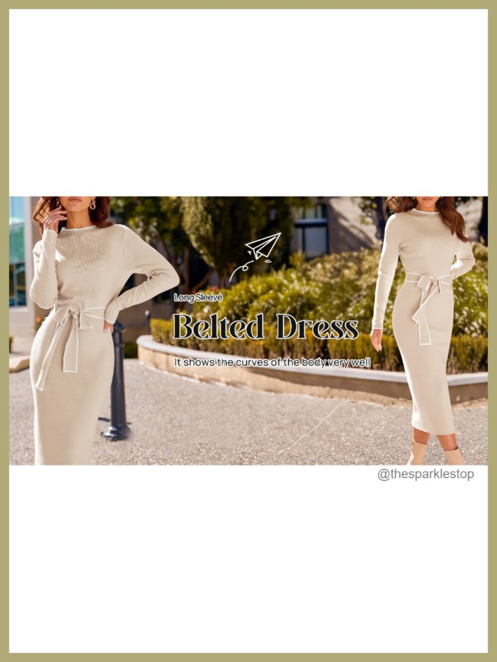 Women's Long Sleeve Bodycon Tie Waist Midi Sweater Dress Ribbed Knit Mock Neck - Picture 6 of 6